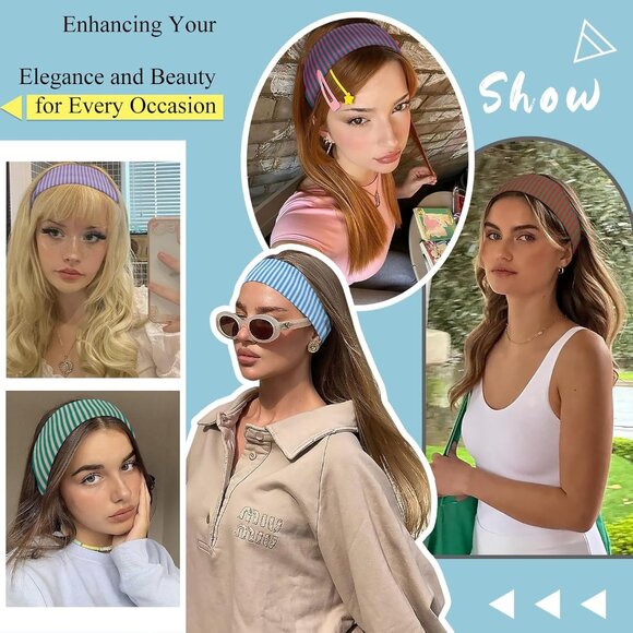 4pcs Women’s Wide Striped Headbands Elastic Non Slip Hair Accessories - Picture 4 of 7